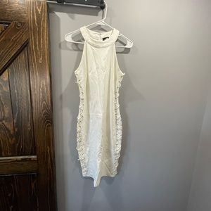 Women’s size 8 Venus white dress with lace tie sides gold accent